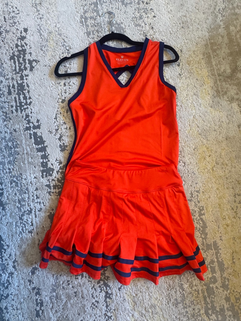 EleVen by Venus Williams Red Athletic Tank and Skirt Set with Navy Trim
